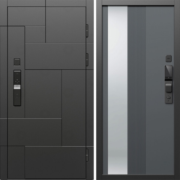 Входная дверь Termo-Door Смарт Тетрис Блэк - Зеркало Люмис Грей Софт