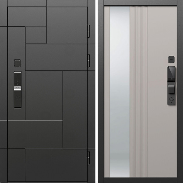 Входная дверь Termo-Door Смарт Тетрис Блэк - Зеркало Люмис Капучино