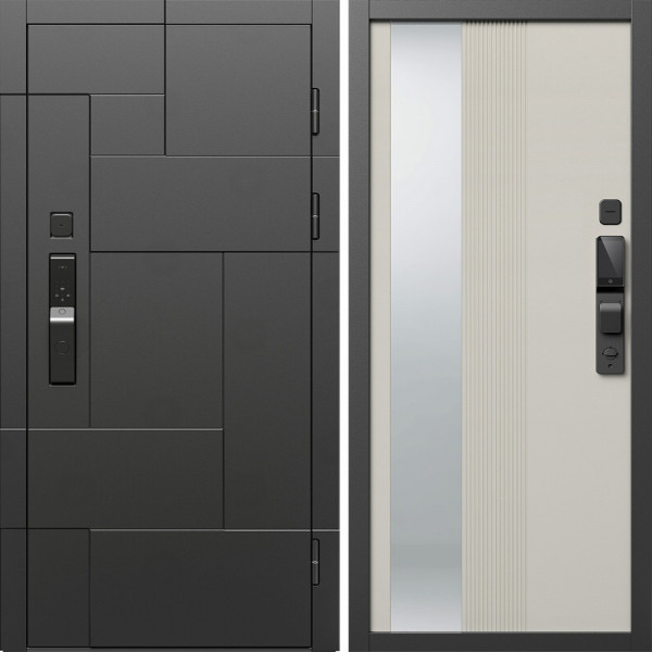 Входная дверь Termo-Door Смарт Тетрис Блэк - Зеркало Люмис Соновая Кость