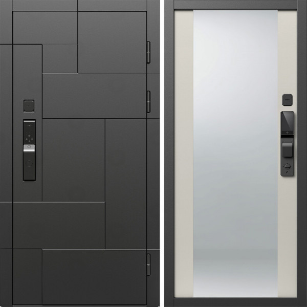 Входная дверь Termo-Door Смарт Тетрис Блэк - Зеркало Слоновая кость