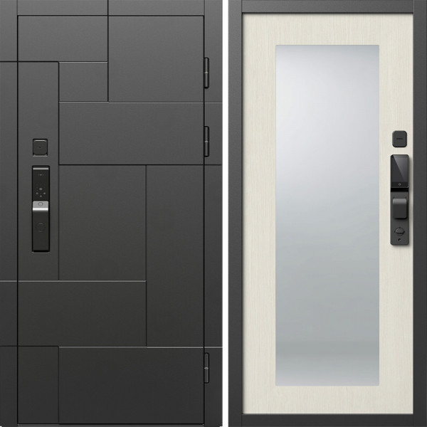 Входная дверь Termo-Door Смарт Тетрис Блэк - Зеркало Триумф лиственница