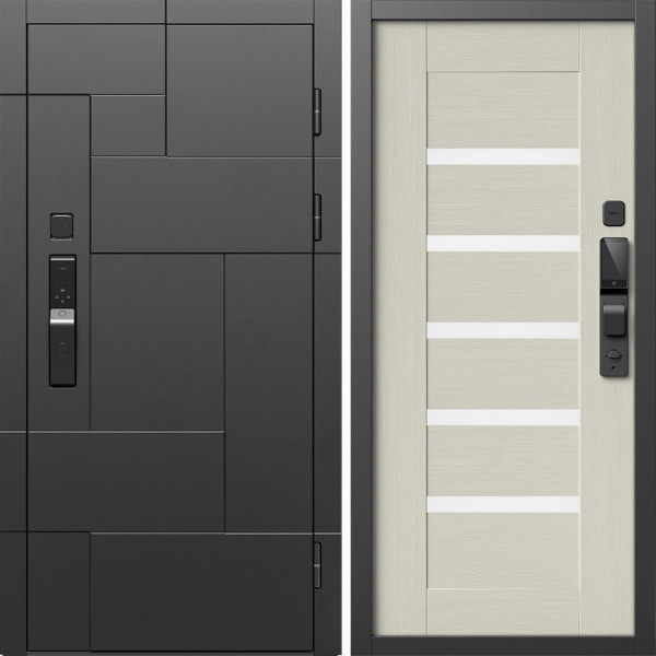 Входная дверь Termo-Door Смарт Тетрис Блэк - Зеркало Триумф Царга лиственница 4500 / 5500