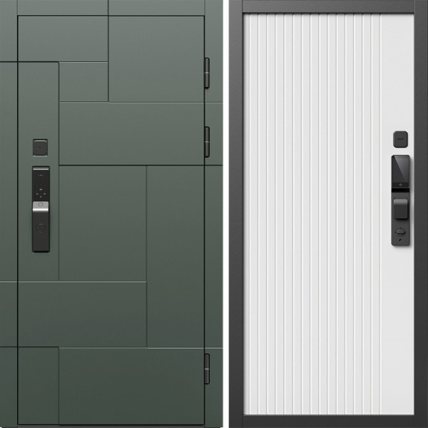 Входная дверь Termo-Door Смарт Тетрис Грин - Флэт Белый софт