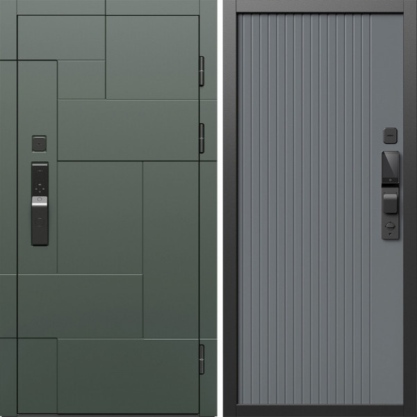 Входная дверь Termo-Door Смарт Тетрис Грин - Флэт Grey софт