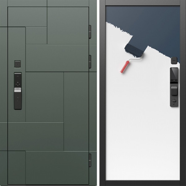 Входная дверь Termo-Door Смарт Тетрис Грин - Гладкая Панель Под Покраску (грунт)