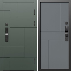 Входная дверь Termo-Door Смарт Тетрис Грин - Горизонт Grey софт