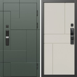 Входная дверь Termo-Door Смарт Тетрис Грин - Горизонт Слоновая кость