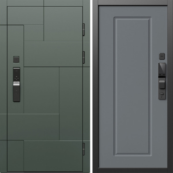 Входная дверь Termo-Door Смарт Тетрис Грин - Гранд Grey софт