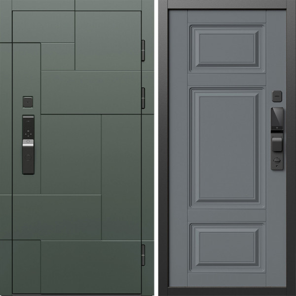 Входная дверь Termo-Door Смарт Тетрис Грин - Лион Grey софт