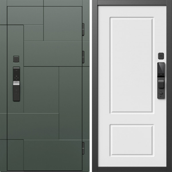 Входная дверь Termo-Door Смарт Тетрис Грин - Марсель Белый софт