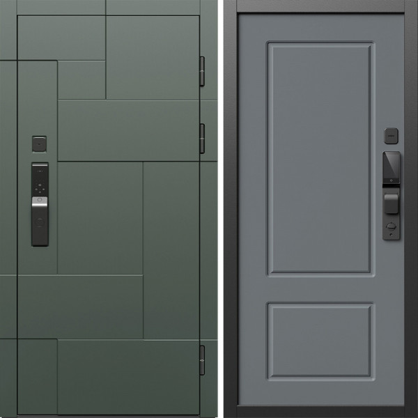 Входная дверь Termo-Door Смарт Тетрис Грин - Марсель Grey софт