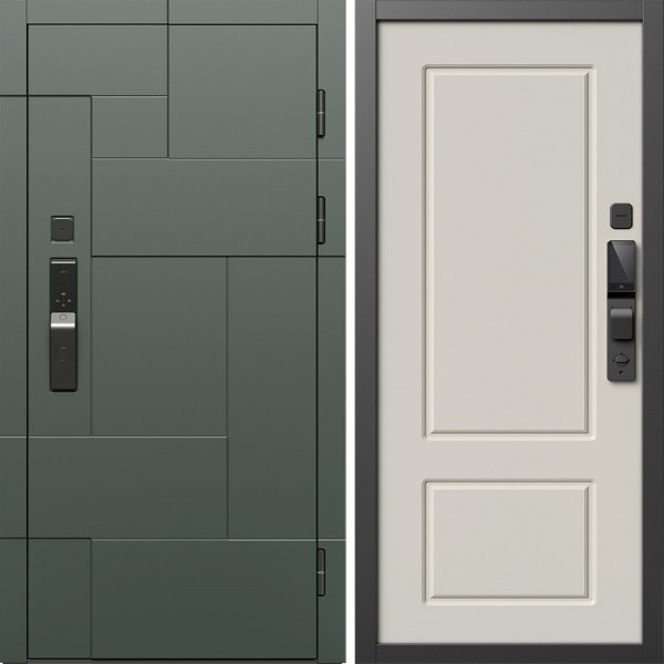 Входная дверь Termo-Door Смарт Тетрис Грин - Марсель Слоновая кость