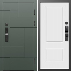 Входная дверь Termo-Door Смарт Тетрис Грин - Нео Классика Белый Софт