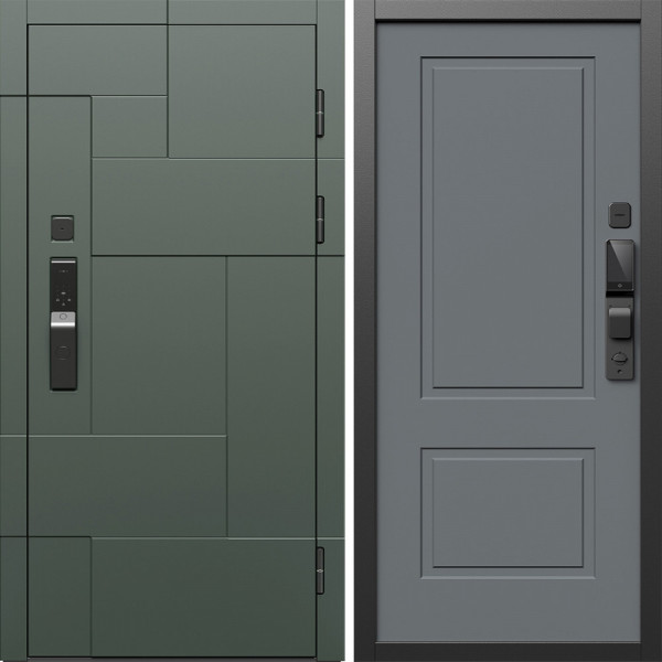 Входная дверь Termo-Door Смарт Тетрис Грин - Нео Классика Грей Софт