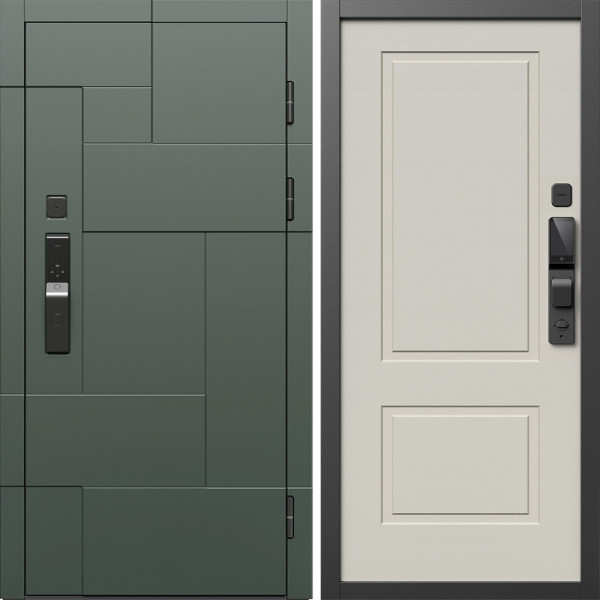 Входная дверь Termo-Door Смарт Тетрис Грин - Нео Классика Слоновая Кость