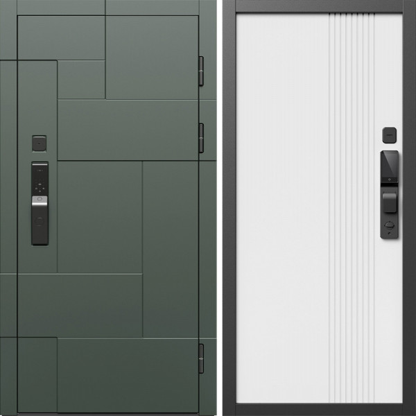 Входная дверь Termo-Door Смарт Тетрис Грин - Страйп Белый Софт