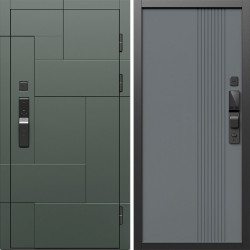 Входная дверь Termo-Door Смарт Тетрис Грин - Страйп Грей Софт