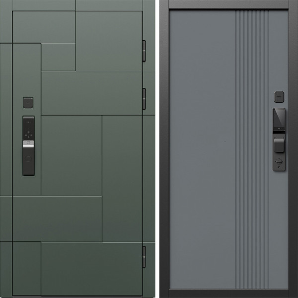 Входная дверь Termo-Door Смарт Тетрис Грин - Страйп Грей Софт