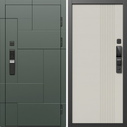 Входная дверь Termo-Door Смарт Тетрис Грин - Страйп Слоновая Кость