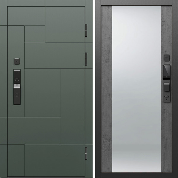 Входная дверь Termo-Door Смарт Тетрис Грин - Зеркало бетон темный