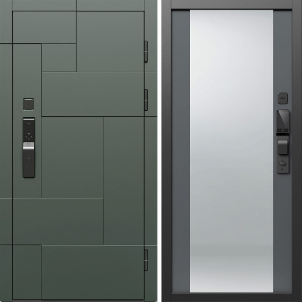 Входная дверь Termo-Door Смарт Тетрис Грин - Зеркало Grey Софт
