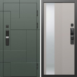 Входная дверь Termo-Door Смарт Тетрис Грин - Зеркало Люмис Капучино