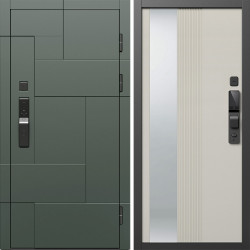Входная дверь Termo-Door Смарт Тетрис Грин - Зеркало Люмис Соновая Кость