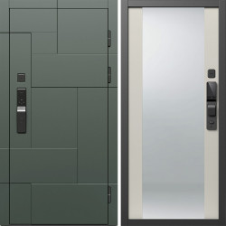 Входная дверь Termo-Door Смарт Тетрис Грин - Зеркало Слоновая кость