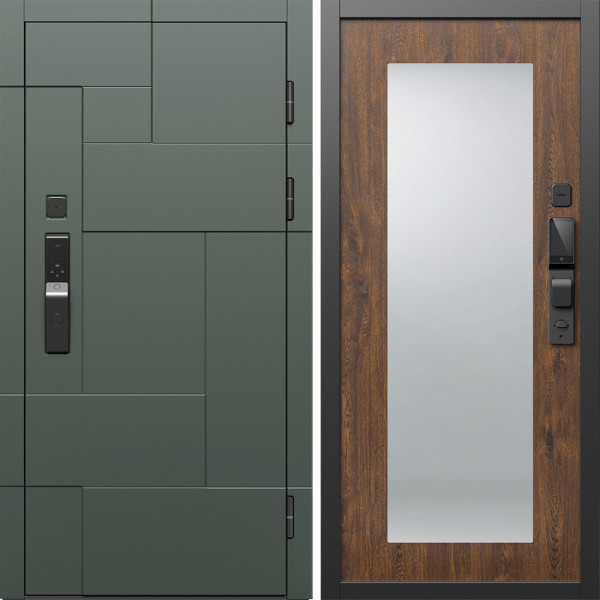 Входная дверь Termo-Door Смарт Тетрис Грин - Зеркало Триумф дуб