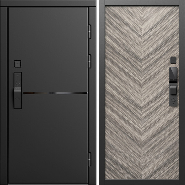 Входная дверь Termo-Door Смарт Тренд Блэк - Плаза Елочка Серая