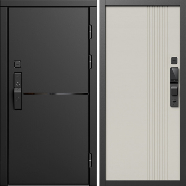 Входная дверь Termo-Door Смарт Тренд Блэк - Страйп Слоновая Кость