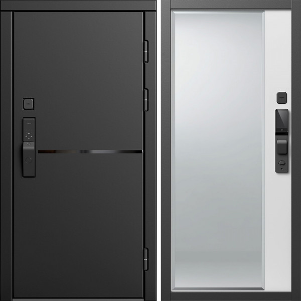Входная дверь Termo-Door Смарт Тренд Блэк - Зеркало Фацет Белый софт