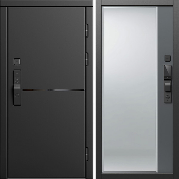 Входная дверь Termo-Door Смарт Тренд Блэк - Зеркало Фацет Grey софт