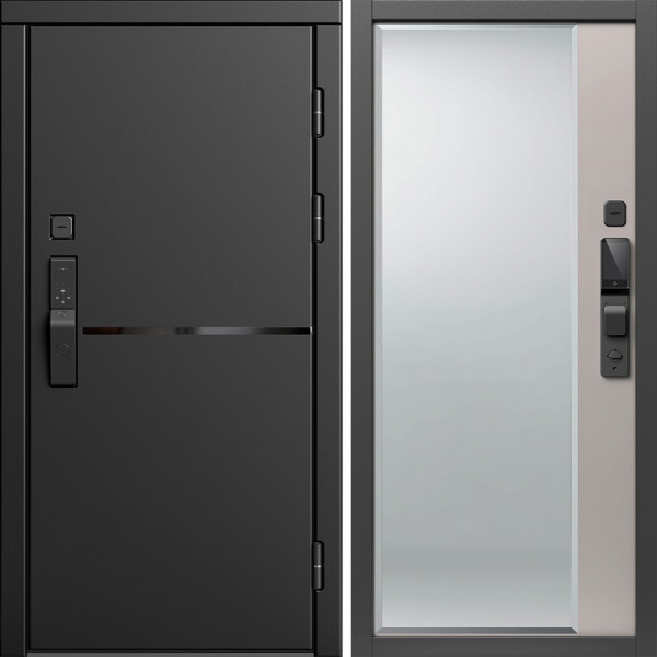 Входная дверь Termo-Door Смарт Тренд Блэк - Зеркало Фацет Капучино