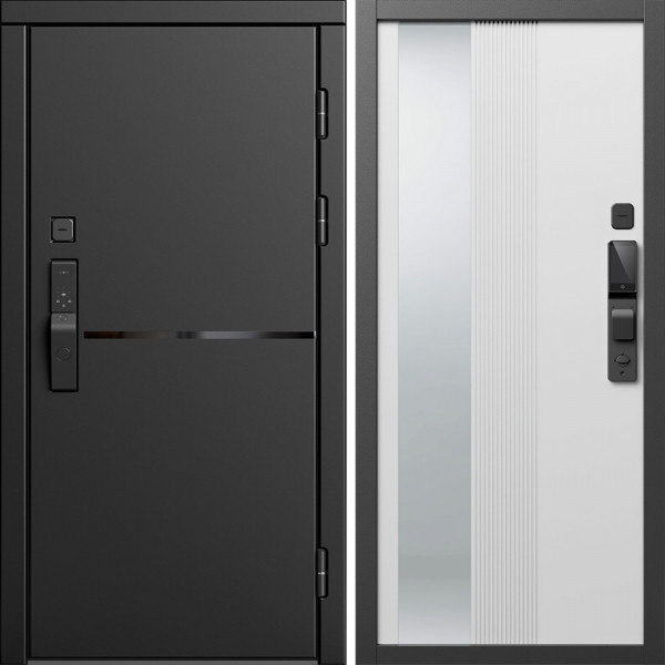 Входная дверь Termo-Door Смарт Тренд Блэк - Зеркало Люмис Белый Софт