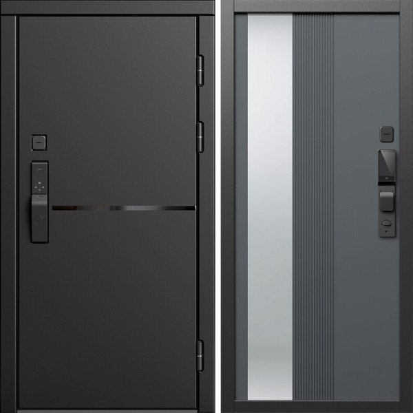 Входная дверь Termo-Door Смарт Тренд Блэк - Зеркало Люмис Грей Софт