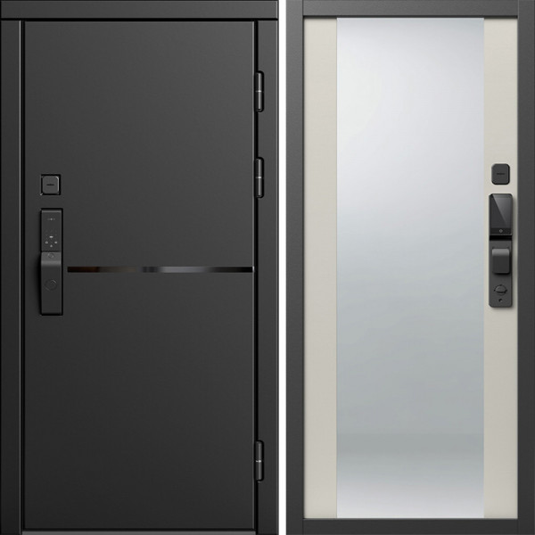 Входная дверь Termo-Door Смарт Тренд Блэк - Зеркало Слоновая кость