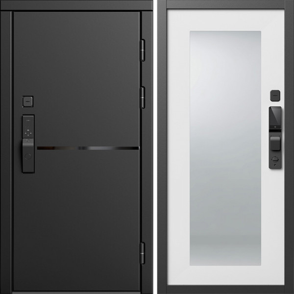 Входная дверь Termo-Door Смарт Тренд Блэк - Зеркало Триумф Белый софт