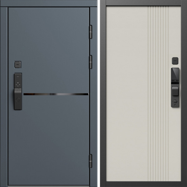 Входная дверь Termo-Door Смарт Тренд Графит - Страйп Слоновая Кость