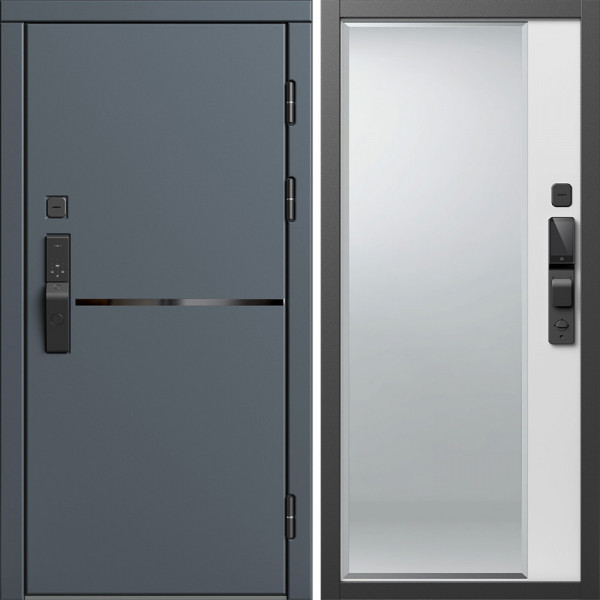 Входная дверь Termo-Door Смарт Тренд Графит - Зеркало Фацет Белый софт