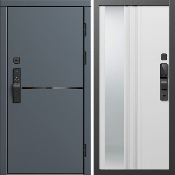 Входная дверь Termo-Door Смарт Тренд Графит - Зеркало Люмис Белый Софт