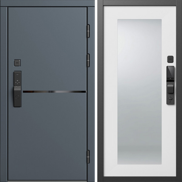 Входная дверь Termo-Door Смарт Тренд Графит - Зеркало Триумф Белый софт