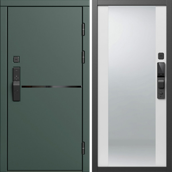 Входная дверь Termo-Door Смарт Тренд Грин - Зеркало белый софт