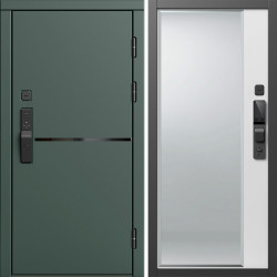 Входная дверь Termo-Door Смарт Тренд Грин - Зеркало Фацет Белый софт