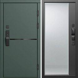Входная дверь Termo-Door Смарт Тренд Грин - Зеркало Фацет Черный кварц+тонировка серая
