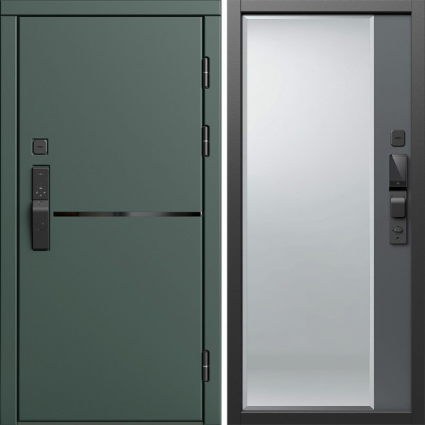 Входная дверь Termo-Door Смарт Тренд Грин - Зеркало Фацет Grey софт