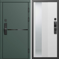Входная дверь Termo-Door Смарт Тренд Грин - Зеркало Люмис Белый Софт