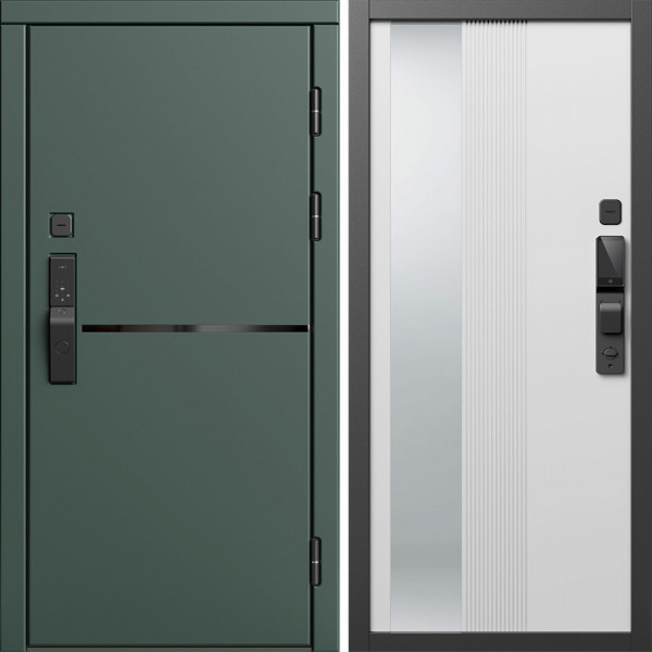 Входная дверь Termo-Door Смарт Тренд Грин - Зеркало Люмис Белый Софт