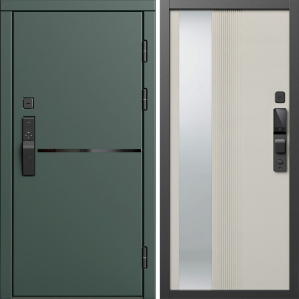 Входная дверь Termo-Door Смарт Тренд Грин - Зеркало Люмис Соновая Кость