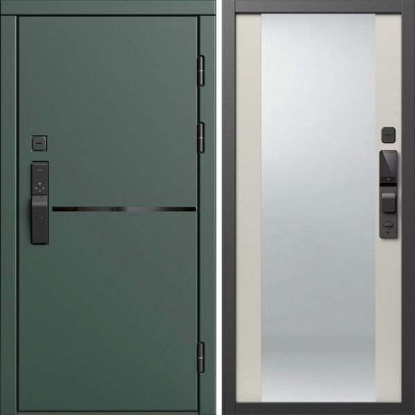 Входная дверь Termo-Door Смарт Тренд Грин - Зеркало Слоновая кость
